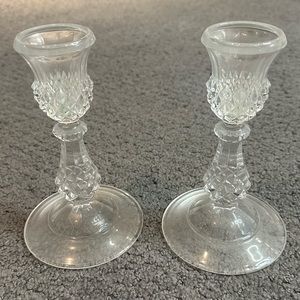 Vintage Clear Crystal Candle Holders Candlesticks Tapers Anchor Hocking 6.75”
